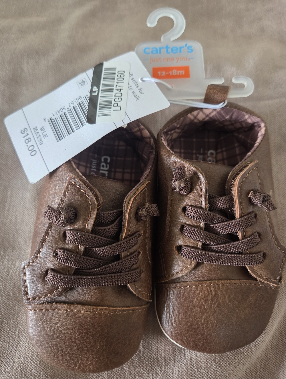 Carter's Brown Faux-Leather Baby Lace-Up Shoes NWT 12-18m